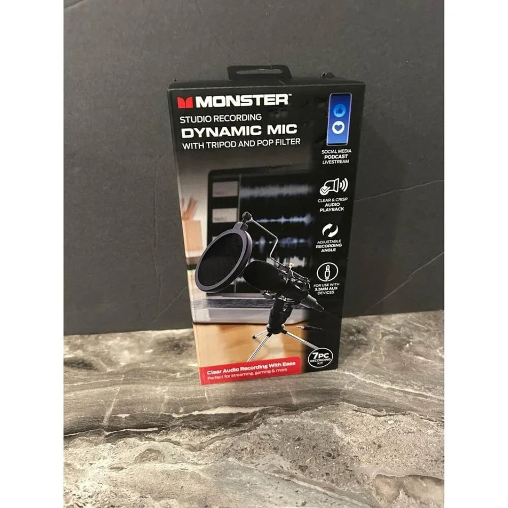 new sealed monster studio mic with tripod and pop filter​‎